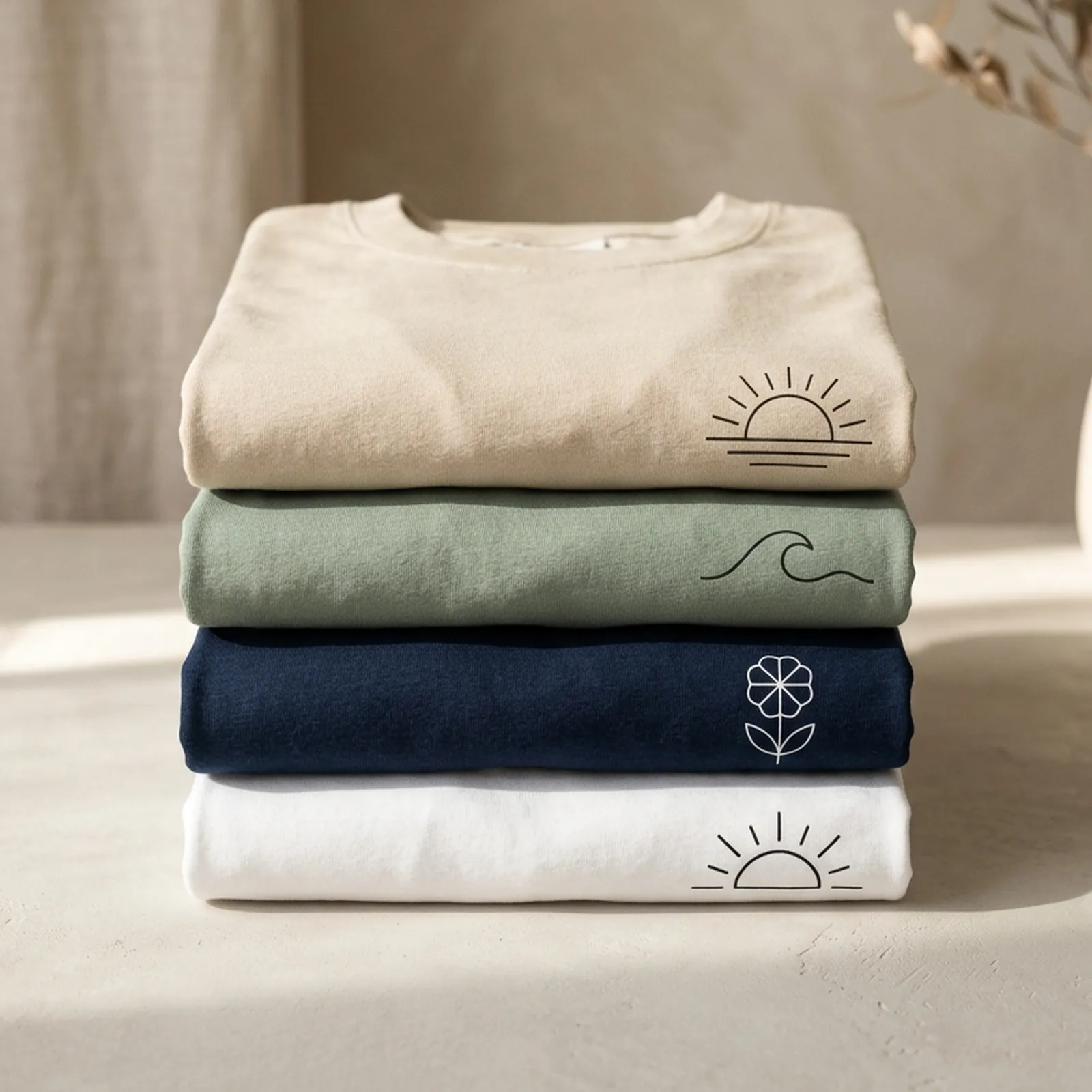 Stack of printed T-shirts
